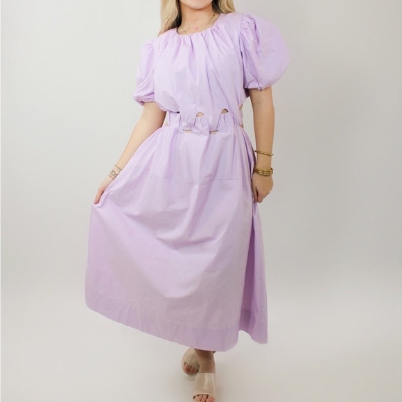 Chic Lilac Puff Sleeve Midi Dress - Picture 1 of 4